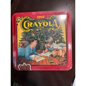 Vintage 1992 Crayola Collectible Holiday Tin Sealed 64 Crayons Bear Ornament